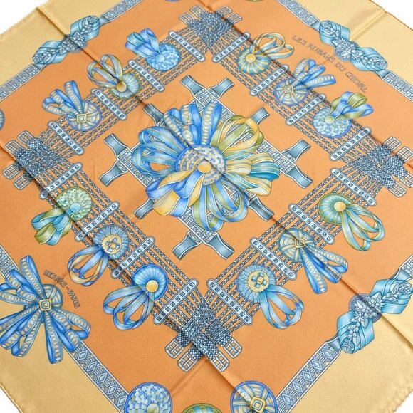 Auth HERMES Carre 90 - Orange Light Blue Multi Scarf - Picture 5 of 7